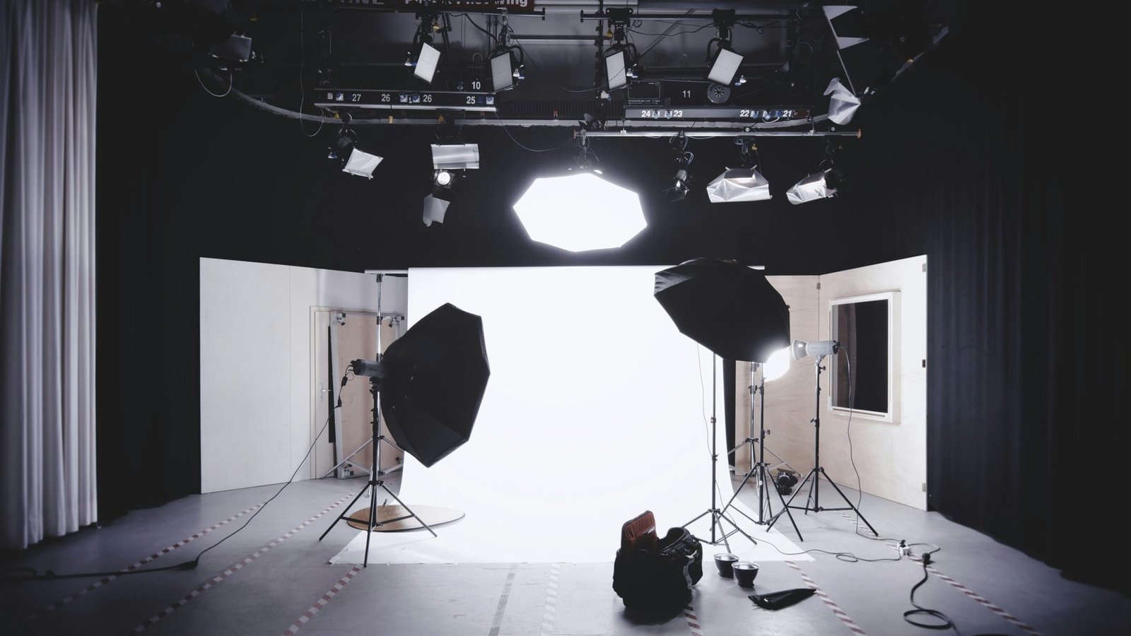 Professional photography studio with lighting equipment